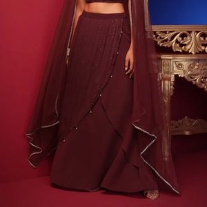 Maroon Sequin Layered Lehenga Skirt